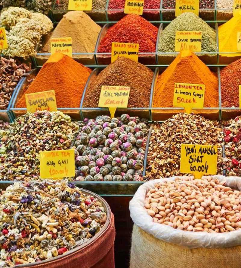 Spices and herbs on display at Istanbul's spice market-Dubai Sightseeing Tour